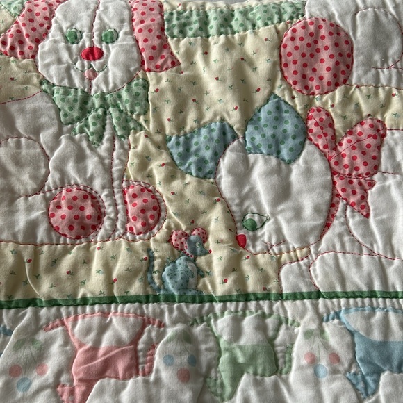 Vintage Nursery Baby Quilt Featuring Bear Cat Dog And Rabbit Rocking Horse Trim - Picture 10 of 16